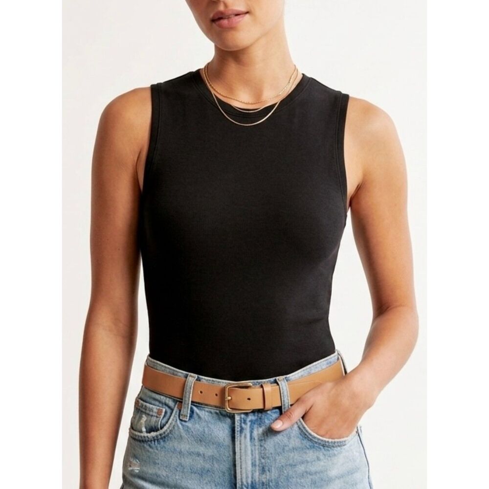 Ribbed Abercrombie & Fitch Black Nylon Snap Thong Bodysuit Size M Medium